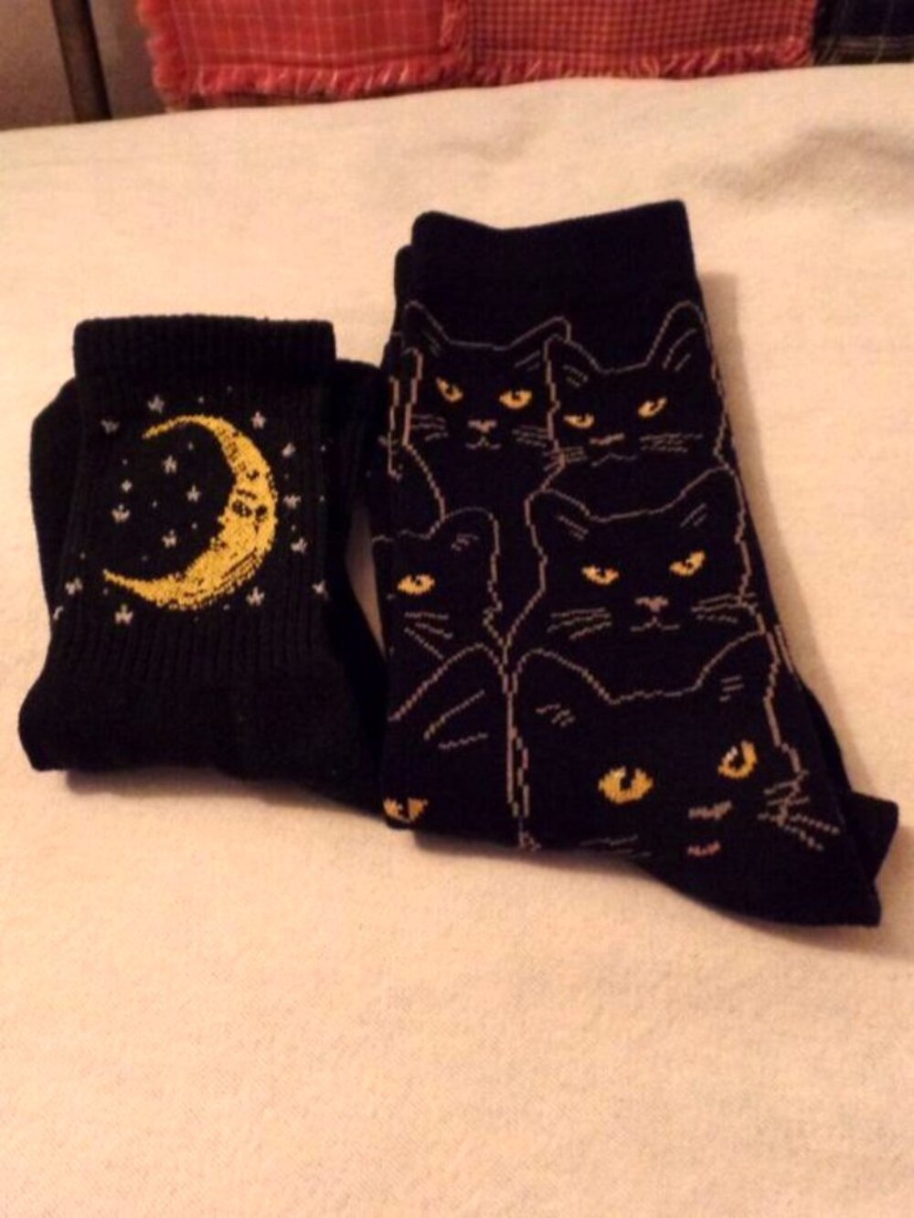 Black Cat & Moon Socks 8-10 NEW 2 PAIR